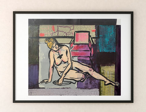 Female Nude with Mid Century Chair ORIGINAL PAINTING