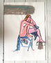 Seated Nude on Blue Chair with Throw - ORIGINAL DRAWING