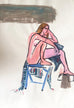 Seated Nude on Blue Chair with Throw - ORIGINAL DRAWING