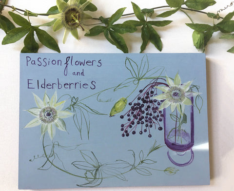 Autumnal Passionflowers and Elderberries - Original Painting