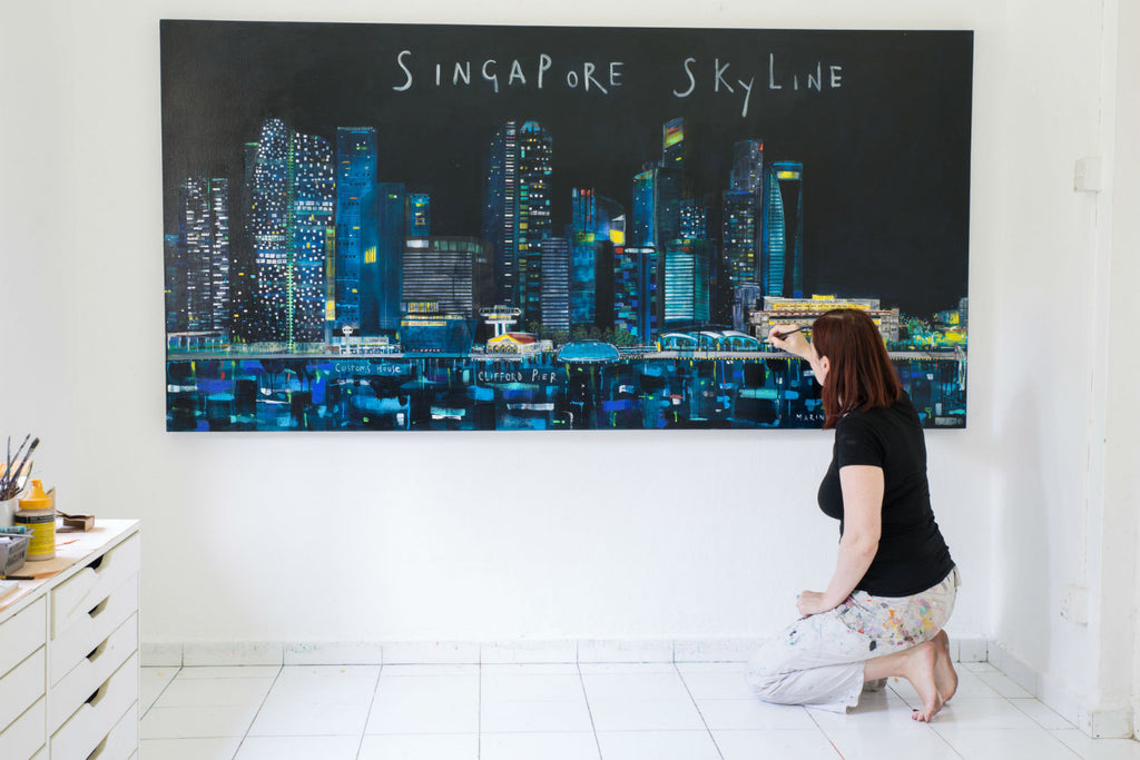 Singapore Skyline Studio Painting By Clare Haxby