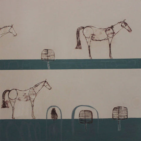 The Waiting Line Equestrian Painting by Clare Haxby