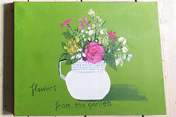 #ClareHaxbyFlowers 4 - Flowers from the Garden in a White Enamel Jug