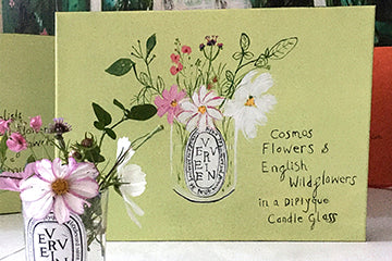 Cosmos Flowers & English Wildflowers in a Diptyque Candle Glass